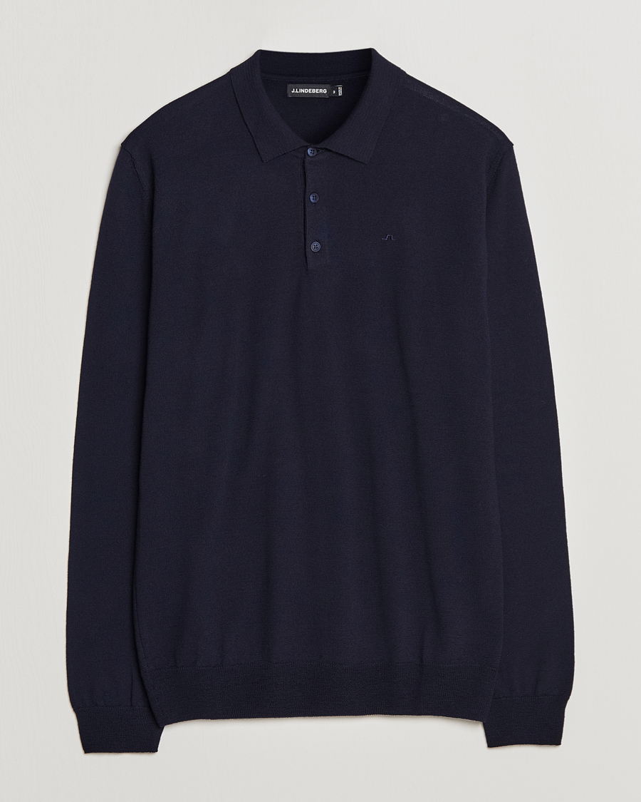 Men | Sweaters & Knitwear | J.Lindeberg | Noel Light Merino Polo Shirt Navy