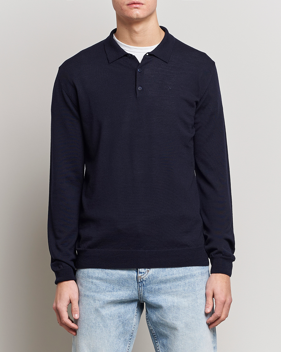 Men | Sweaters & Knitwear | J.Lindeberg | Noel Light Merino Polo Shirt Navy