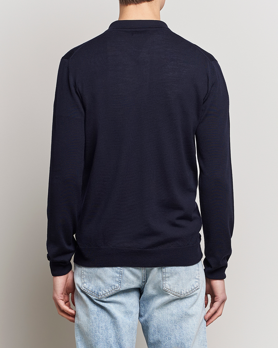 Men | Sweaters & Knitwear | J.Lindeberg | Noel Light Merino Polo Shirt Navy