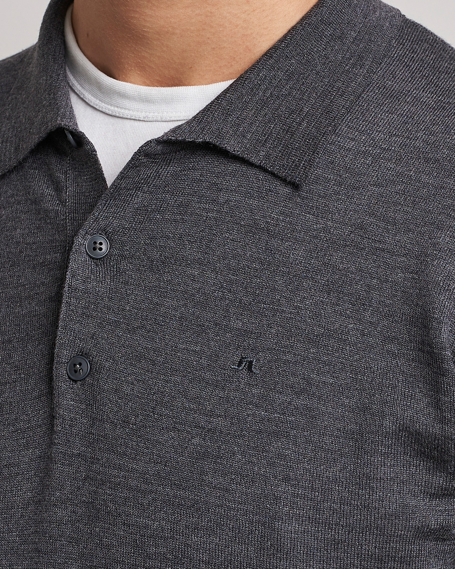 Men | Sweaters & Knitwear | J.Lindeberg | Noel Light Merino Polo Shirt Dark Grey Melange