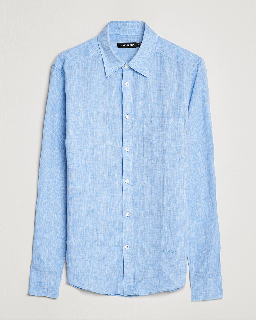 Men | Shirts | J.Lindeberg | Linen Melange Slim Shirt Ultramarine