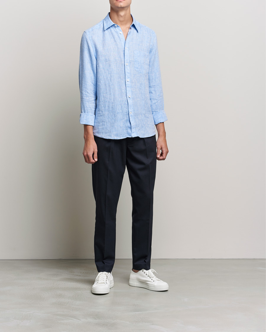 Men | Shirts | J.Lindeberg | Linen Melange Slim Shirt Ultramarine