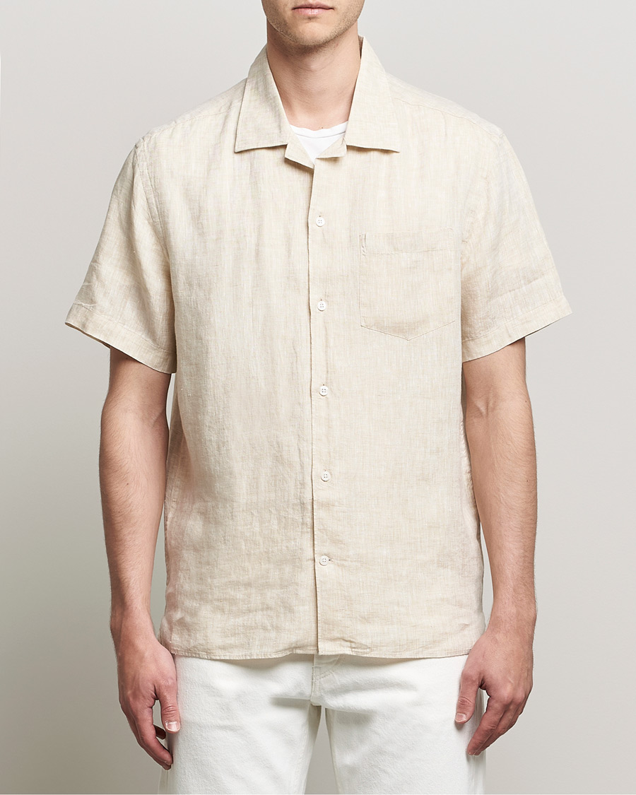 Men | Shirts | J.Lindeberg | Linen Melange Short Sleeve Shirt Safari Beige