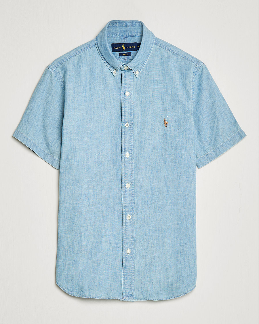 Men | Shirts | Polo Ralph Lauren | Slim Fit Short Sleeve Chambray Shirt Light Indigo