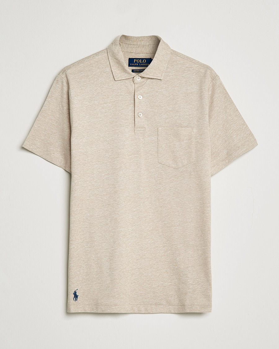 Men | Polo Shirts | Polo Ralph Lauren | Custom Slim Fit Cotton/Linen Polo Tan Heather