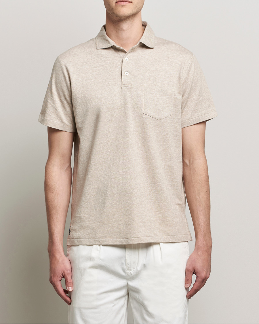 Men | Polo Shirts | Polo Ralph Lauren | Custom Slim Fit Cotton/Linen Polo Tan Heather