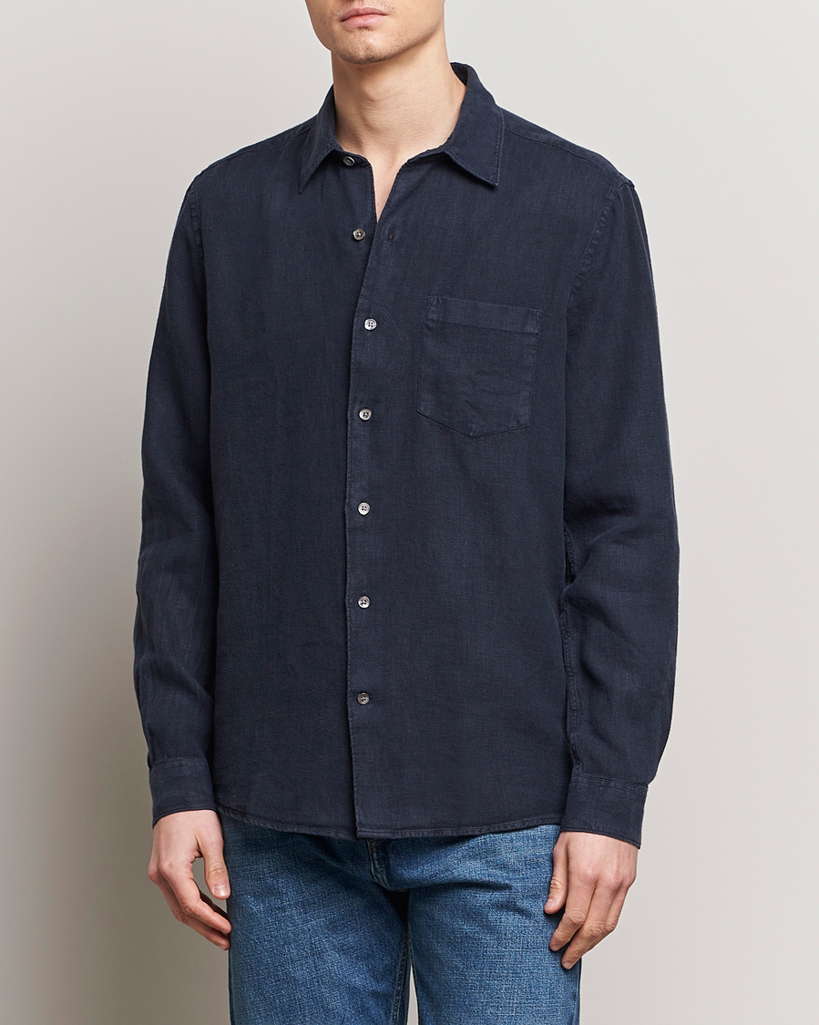 Men | Shirts | A Day's March | Abu Linen Shirt Dark Navy