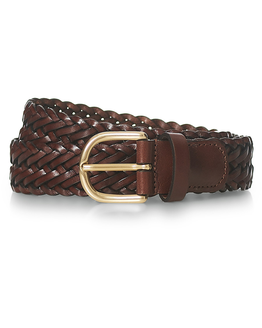 Men | Anderson's Woven Leather Belt 3 cm Dark Brown | Anderson's | Woven Leather Belt 3 cm Dark Brown