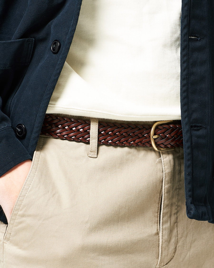 Men | Anderson's Woven Leather Belt 3 cm Dark Brown | Anderson's | Woven Leather Belt 3 cm Dark Brown