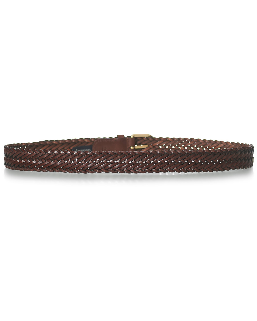 Men | Anderson's Woven Leather Belt 3 cm Dark Brown | Anderson's | Woven Leather Belt 3 cm Dark Brown