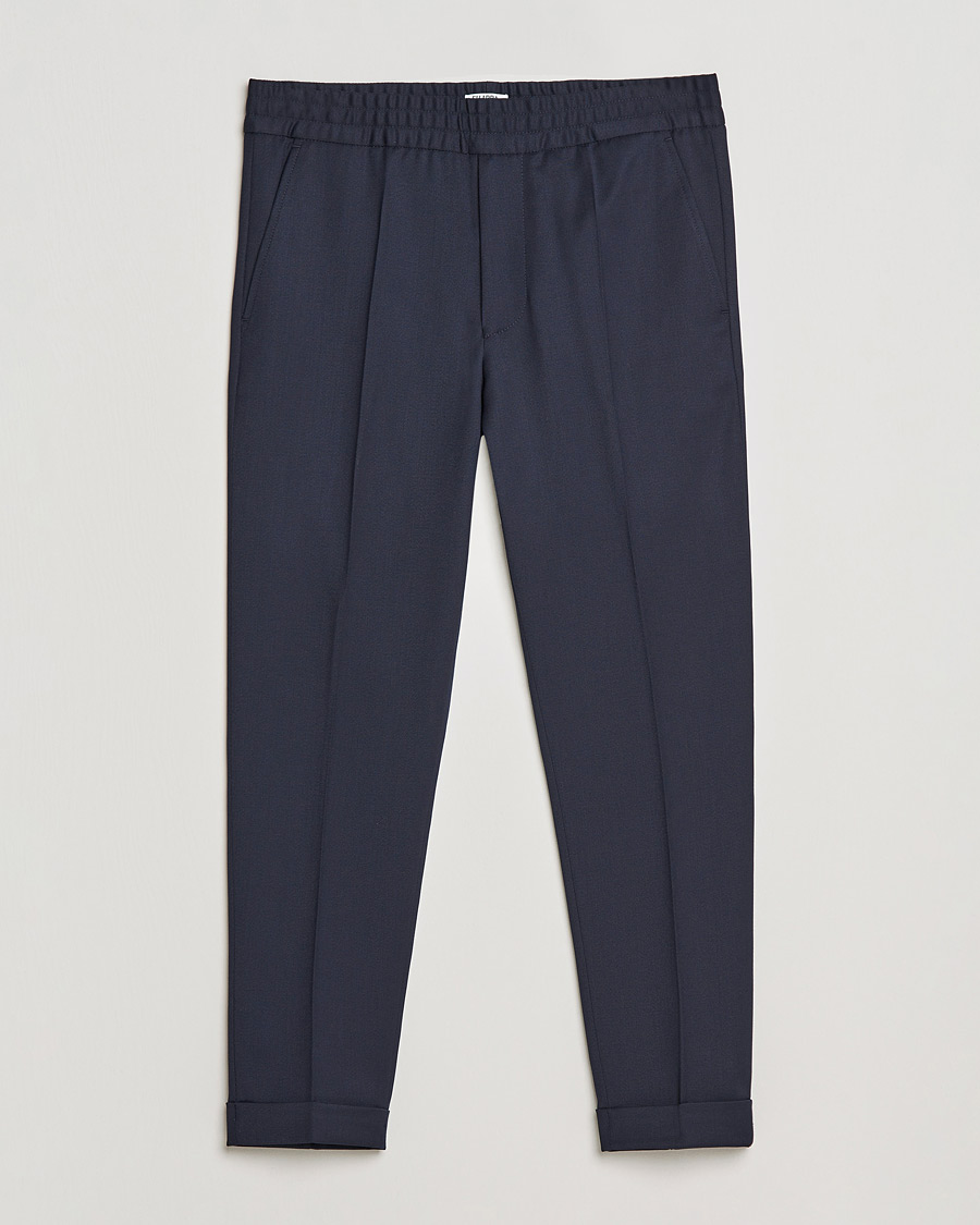Men | Trousers | Filippa K | Terry Gabardine Cropped Turn Up Trousers Navy