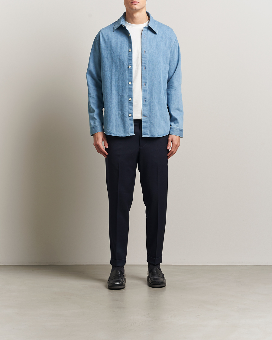 Men | Trousers | Filippa K | Terry Gabardine Cropped Turn Up Trousers Navy