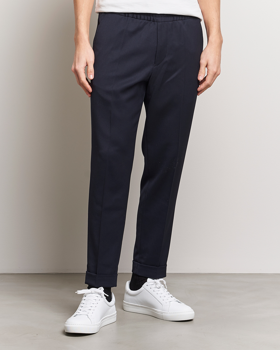Men | Trousers | Filippa K | Terry Gabardine Cropped Turn Up Trousers Navy