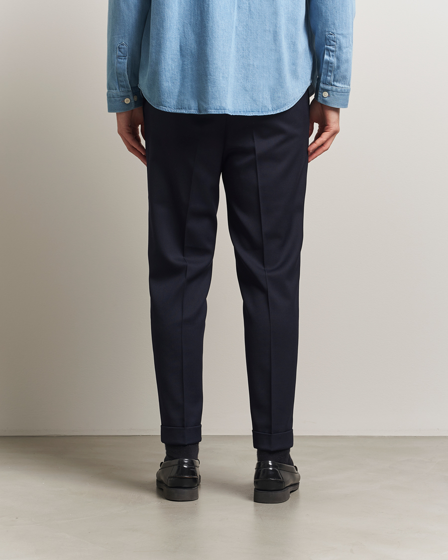 Men | Trousers | Filippa K | Terry Gabardine Cropped Turn Up Trousers Navy