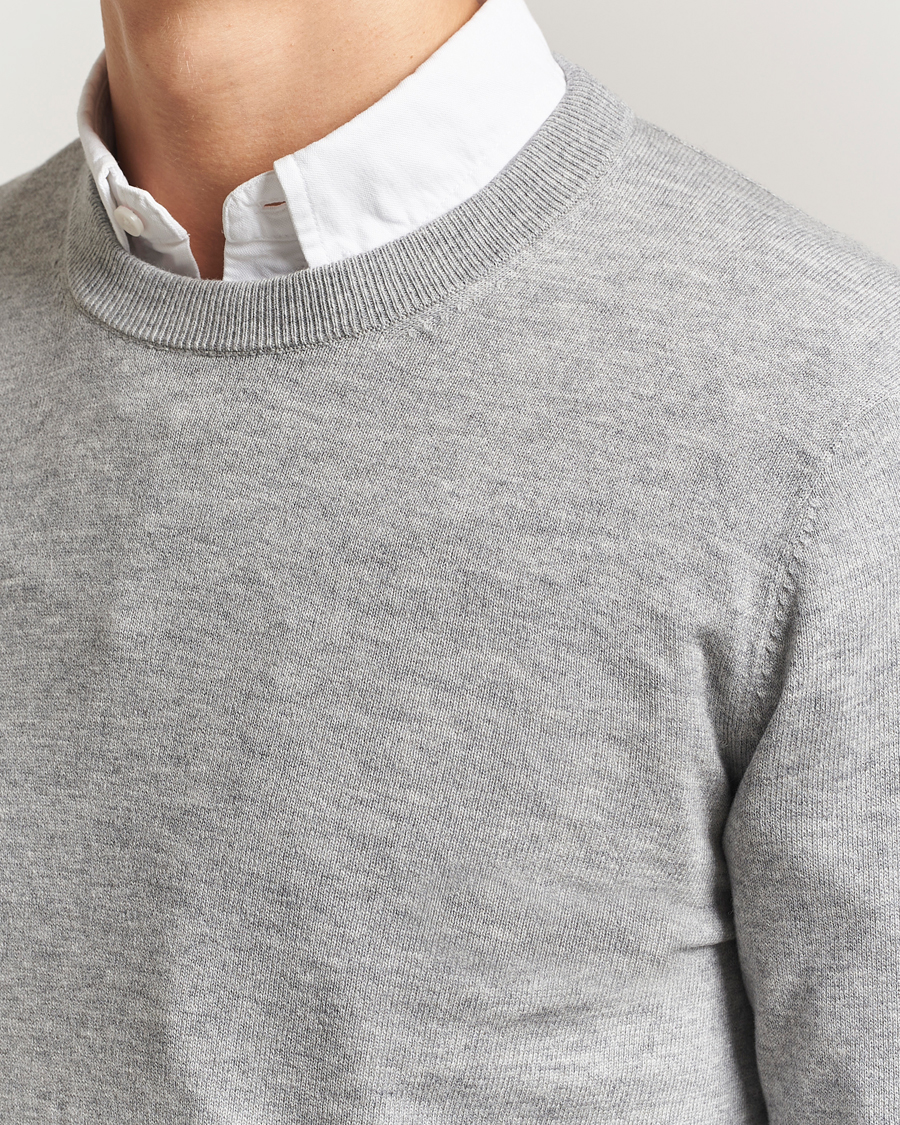Men | Sweaters & Knitwear | Filippa K | Cotton Merino Basic Sweater Light Grey Melange