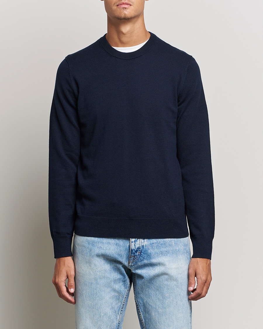 Men | Sweaters & Knitwear | Filippa K | Cotton Merino Basic Sweater Navy