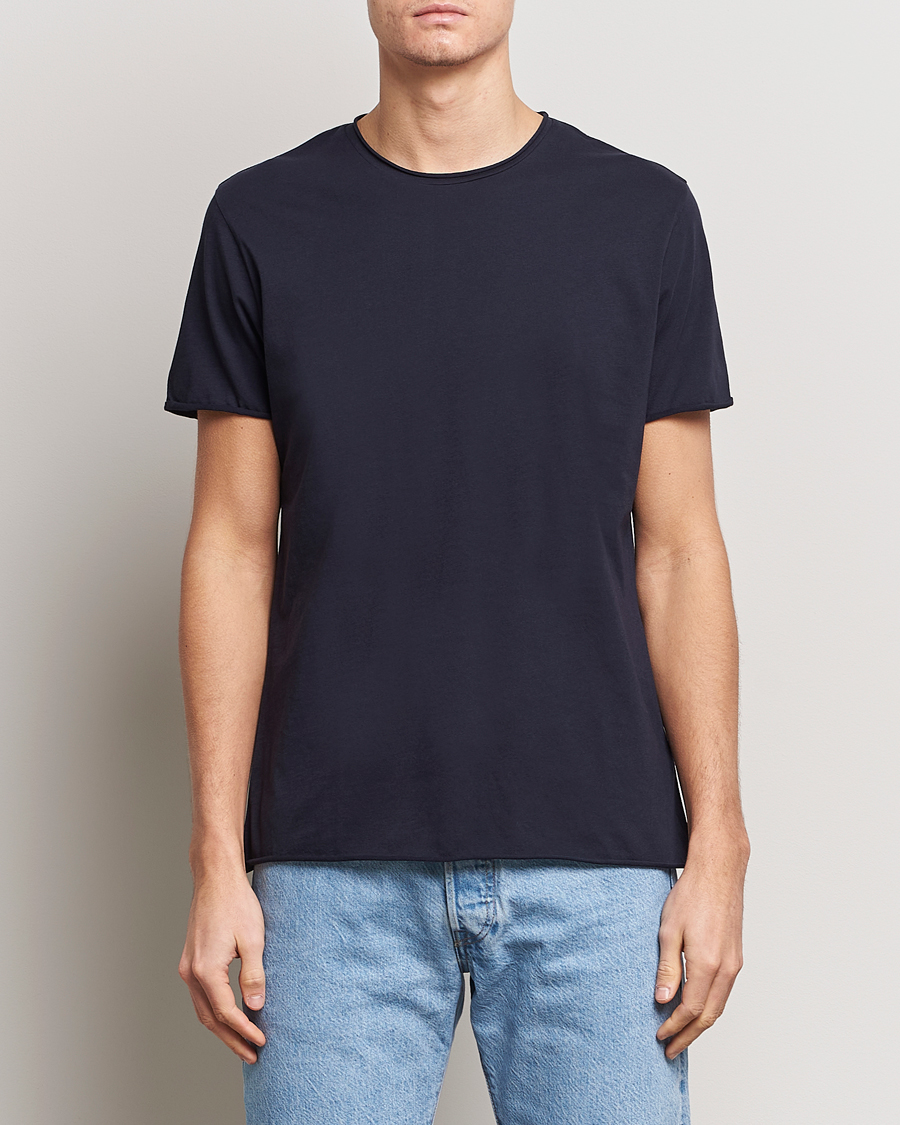 Men | T-Shirts | Filippa K | Roll Neck Crew Neck Tee Navy