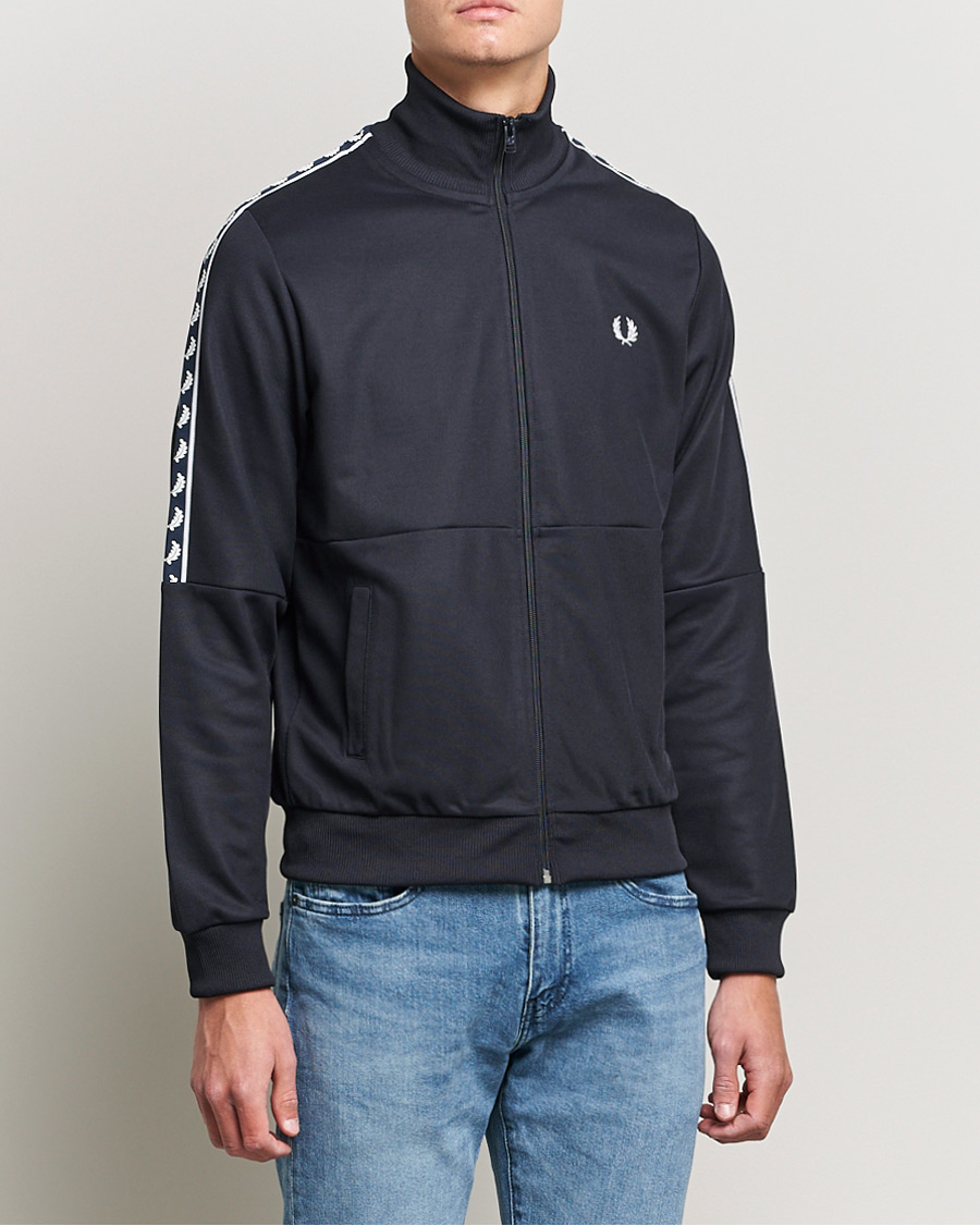 Men | Sweaters & Knitwear | Fred Perry | Pannel Taped Track Jacket Navy