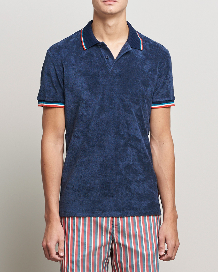 Men | Polo Shirts | Orlebar Brown | Jarrett Towelling Striped Tipping Polo Navy