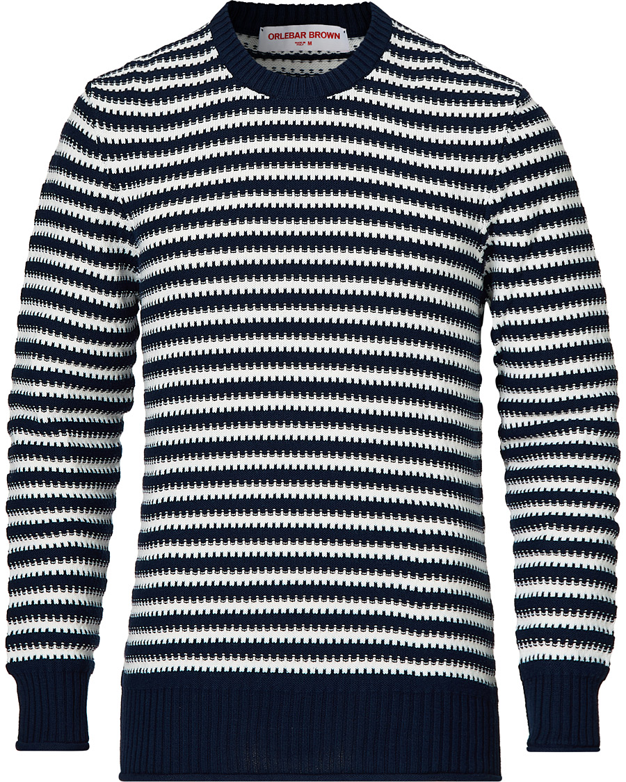 Men | Sweaters & Knitwear | Orlebar Brown | Ned Classic Stripe Organic Cotton Jumper Navy/White Sand