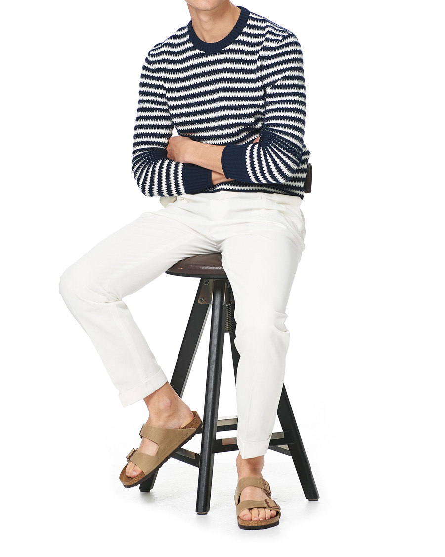 Men | Sweaters & Knitwear | Orlebar Brown | Ned Classic Stripe Organic Cotton Jumper Navy/White Sand