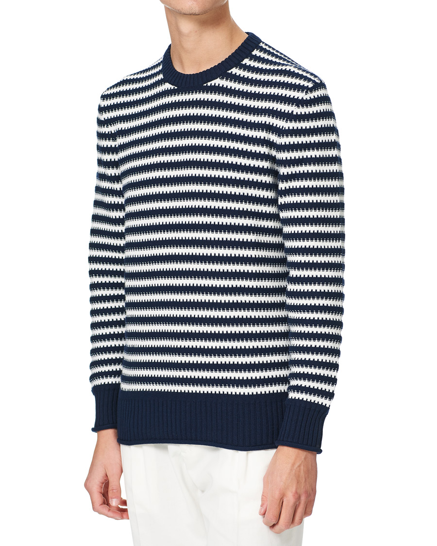 Men | Sweaters & Knitwear | Orlebar Brown | Ned Classic Stripe Organic Cotton Jumper Navy/White Sand
