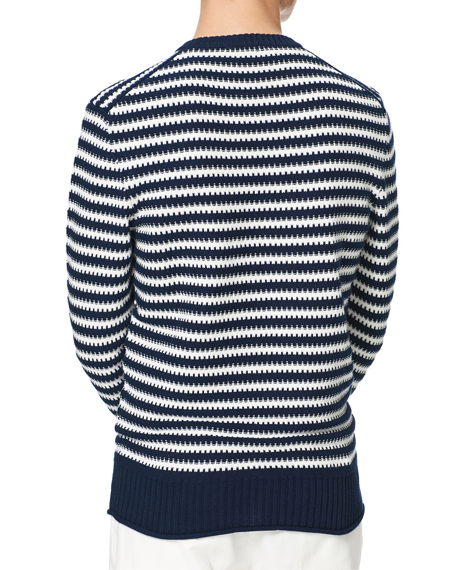 Men | Sweaters & Knitwear | Orlebar Brown | Ned Classic Stripe Organic Cotton Jumper Navy/White Sand