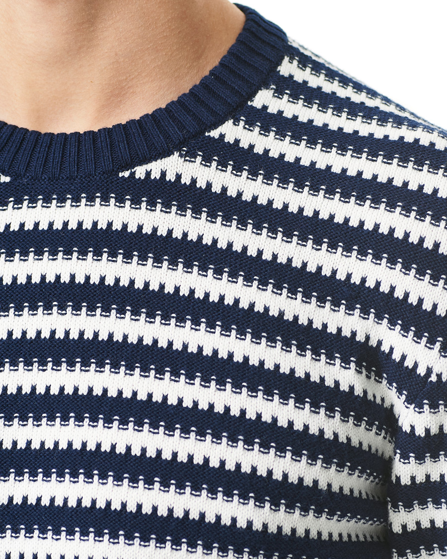 Men | Sweaters & Knitwear | Orlebar Brown | Ned Classic Stripe Organic Cotton Jumper Navy/White Sand
