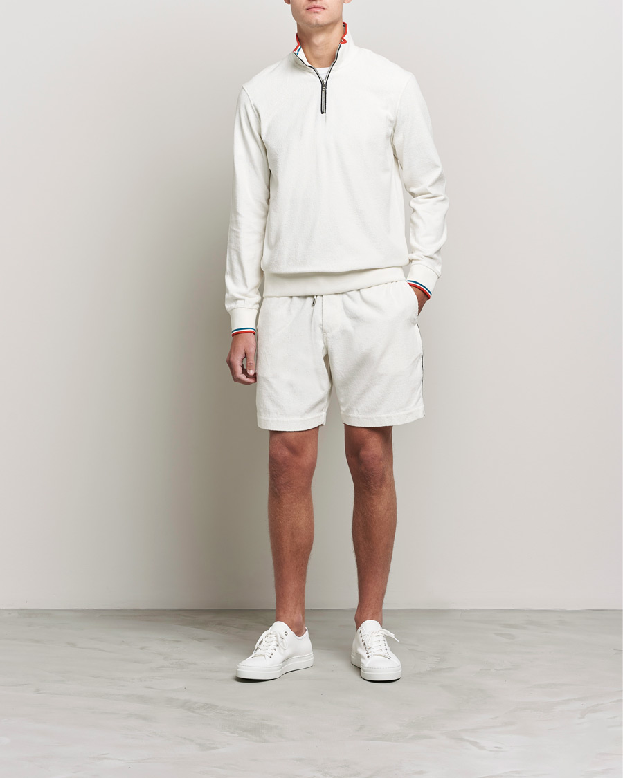 Men | Sweaters & Knitwear | Orlebar Brown | Nielson OB Stripe Towelling Half Zip White Sand