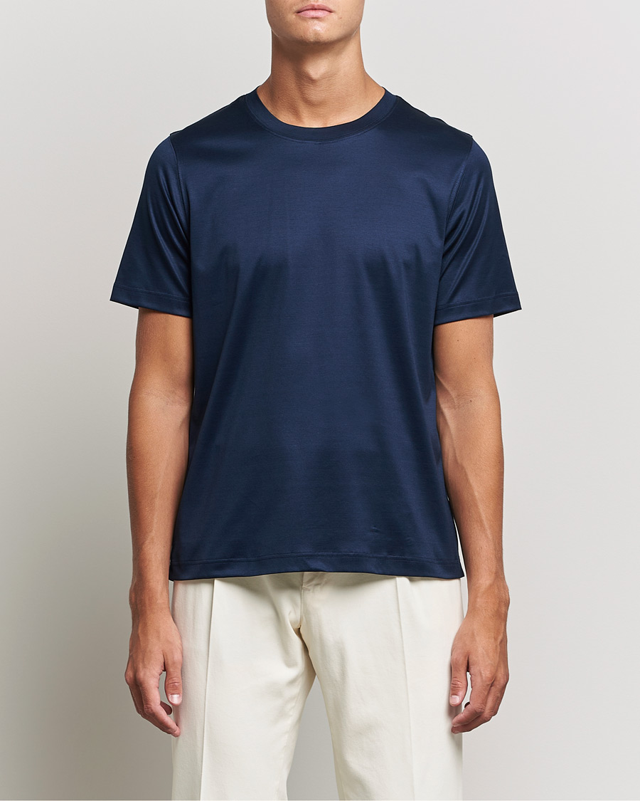 Men | T-Shirts | Eton | Filo Di Scozia Cotton T-Shirt Navy