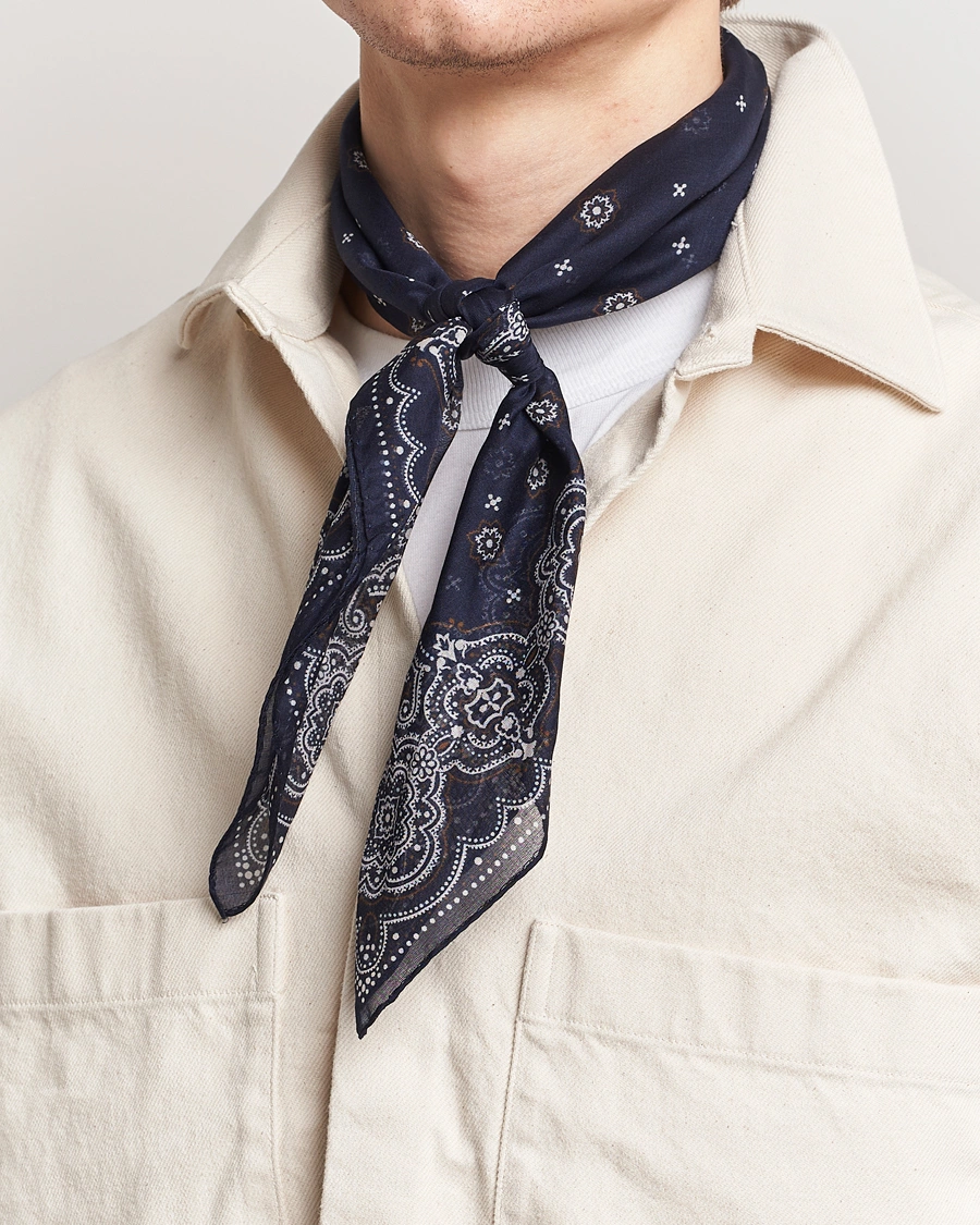 Men | Dress Scarves | Amanda Christensen | Cotton Voilé Printed Medallion Bandana Navy