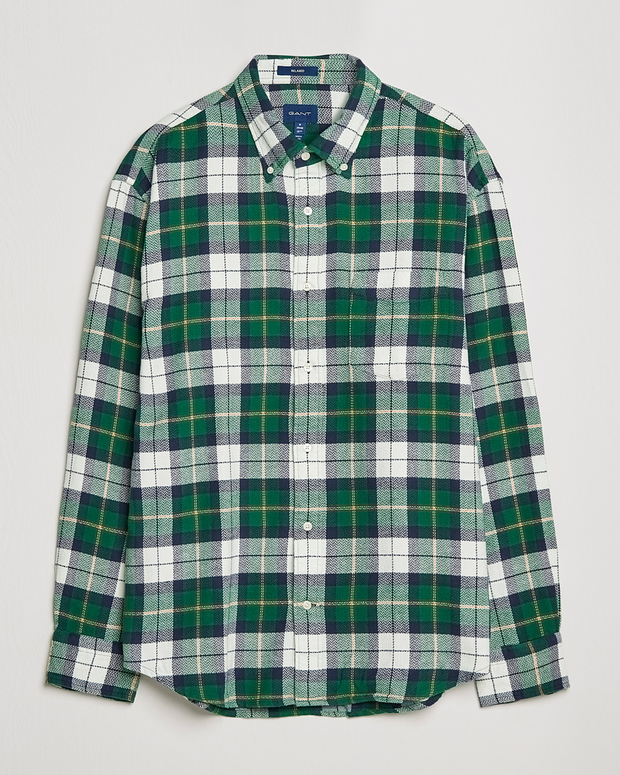 Men | Shirts | GANT | Relaxed Textured Checked Shirt Forest Green