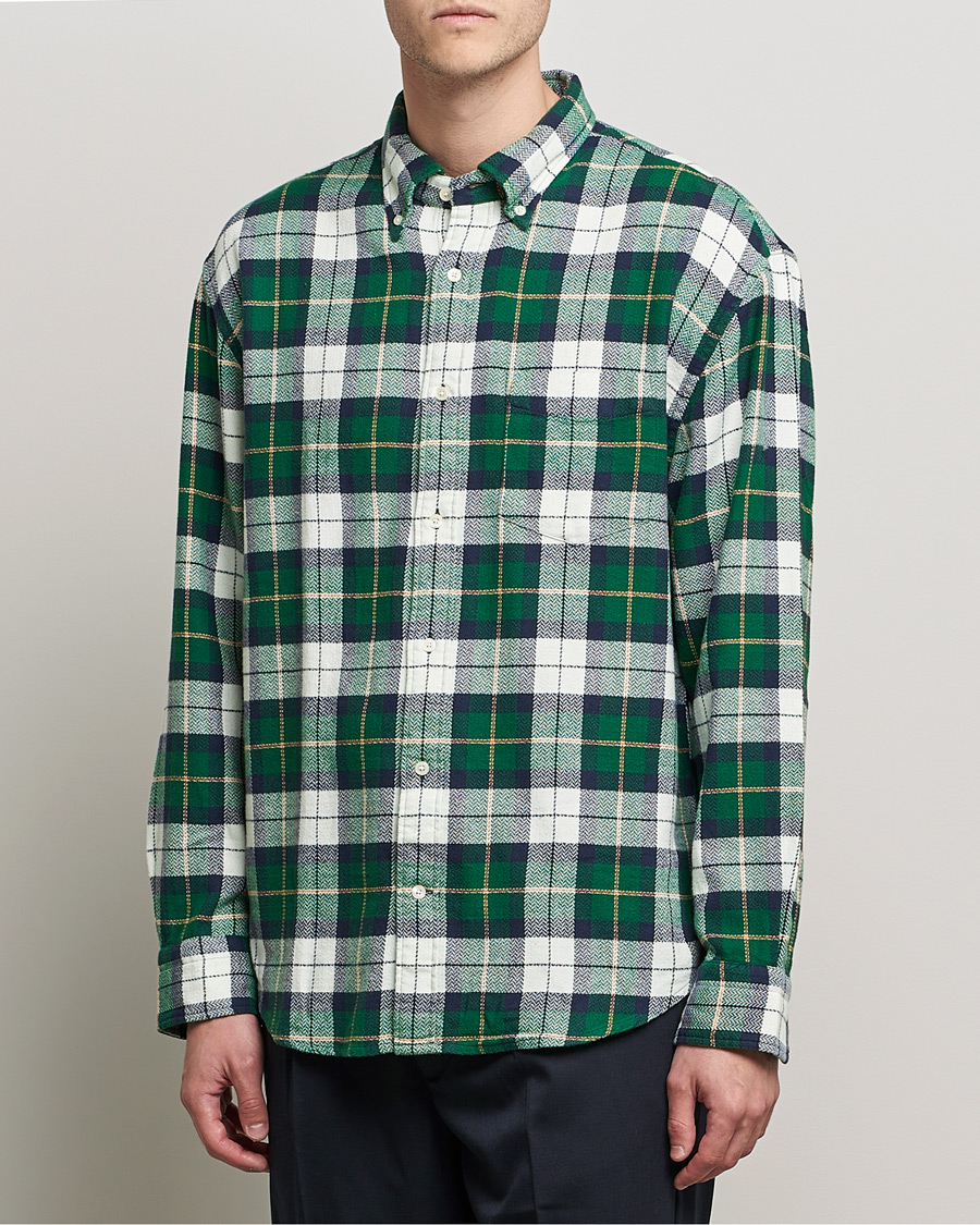 Men | Shirts | GANT | Relaxed Textured Checked Shirt Forest Green