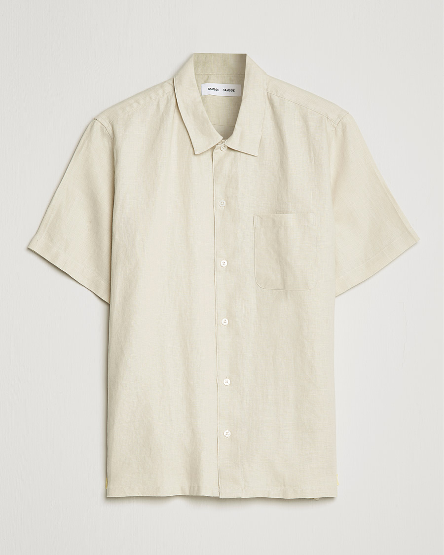 Men | Shirts | Samsøe Samsøe | Samsøe & Samsøe Avan Linen Short Sleeve Shirt Oatmeal
