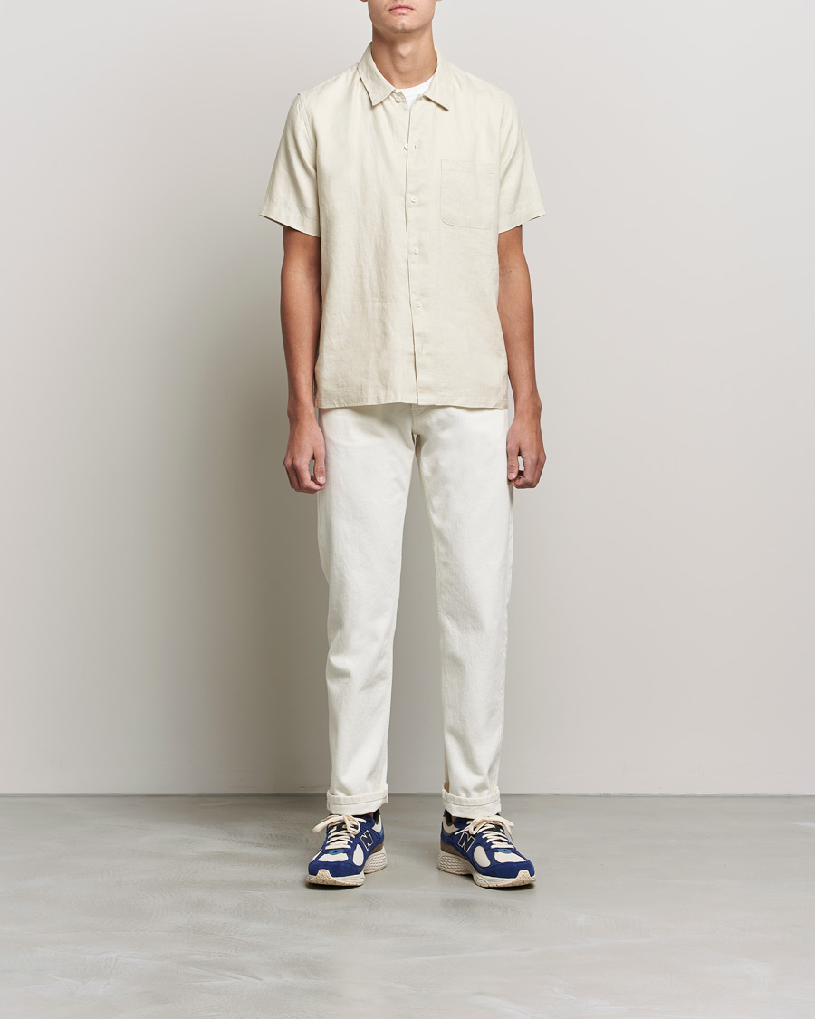 Men | Shirts | Samsøe Samsøe | Samsøe & Samsøe Avan Linen Short Sleeve Shirt Oatmeal