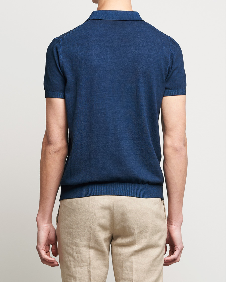 Men | Polo Shirts | Oscar Jacobson | Bard Knitted Cotton Crepe Polo Washed Blue