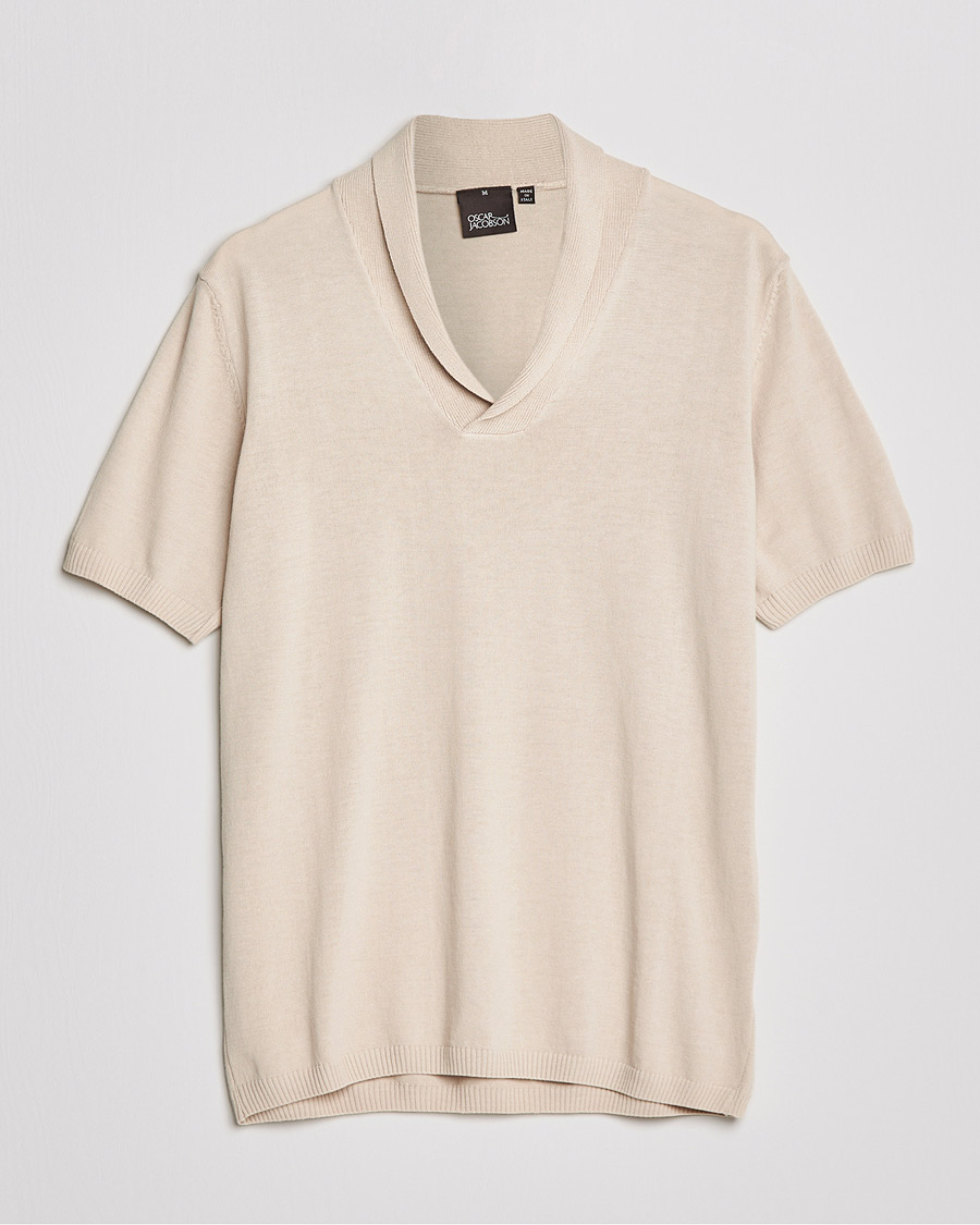 Men | Polo Shirts | Oscar Jacobson | Rollo GD Shawl Collar Cotton Polo Beige