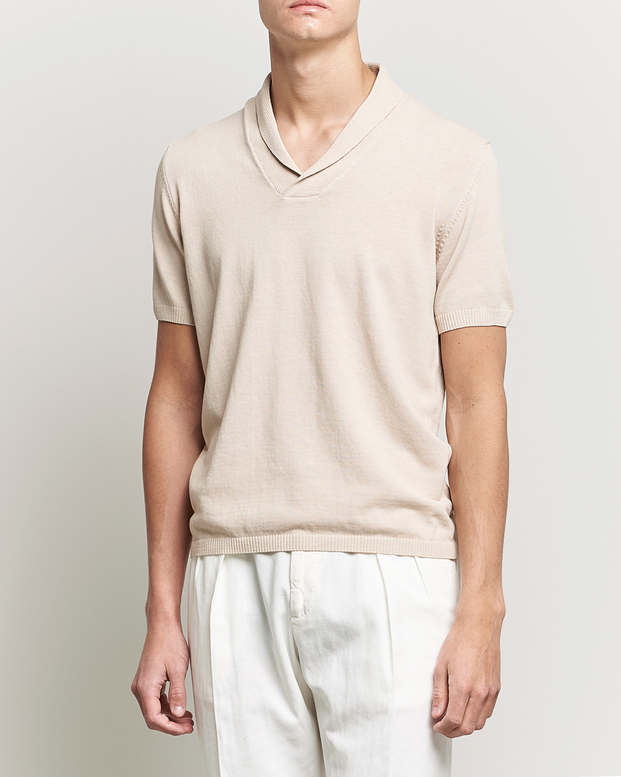 Men | Polo Shirts | Oscar Jacobson | Rollo GD Shawl Collar Cotton Polo Beige