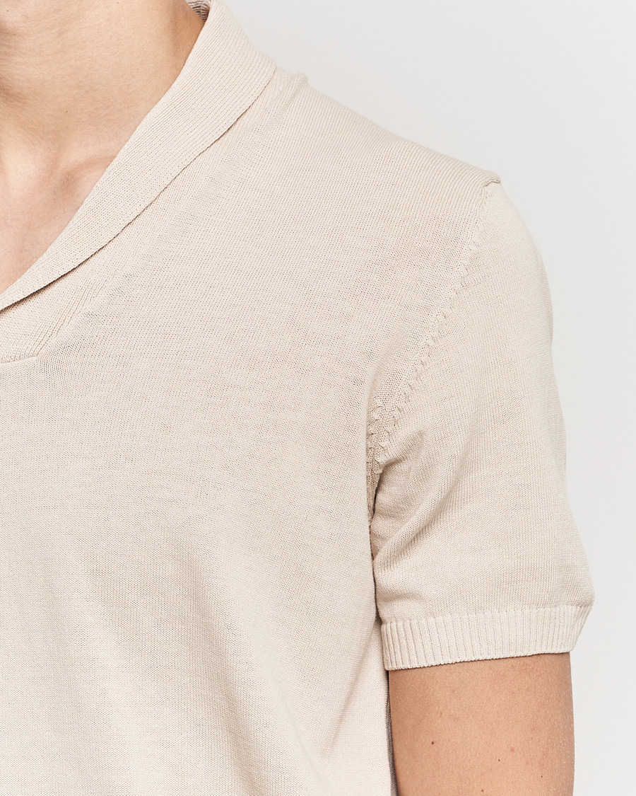 Men | Polo Shirts | Oscar Jacobson | Rollo GD Shawl Collar Cotton Polo Beige