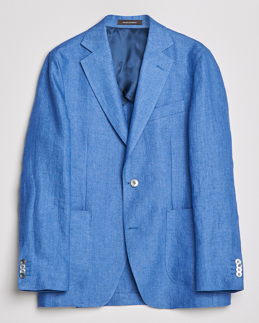 Men | Blazers | Oscar Jacobson | Ferry Soft Patch Pocket Linen Blazer Light Blue