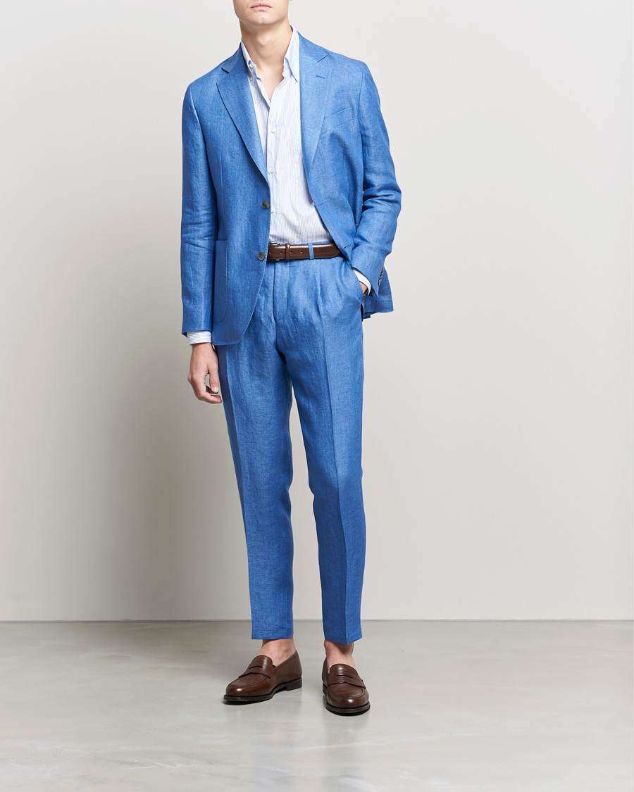 Men | Blazers | Oscar Jacobson | Ferry Soft Patch Pocket Linen Blazer Light Blue