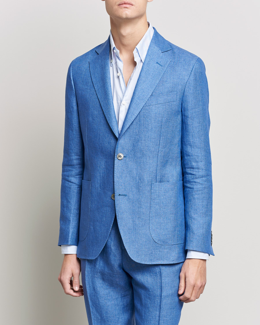 Men | Blazers | Oscar Jacobson | Ferry Soft Patch Pocket Linen Blazer Light Blue