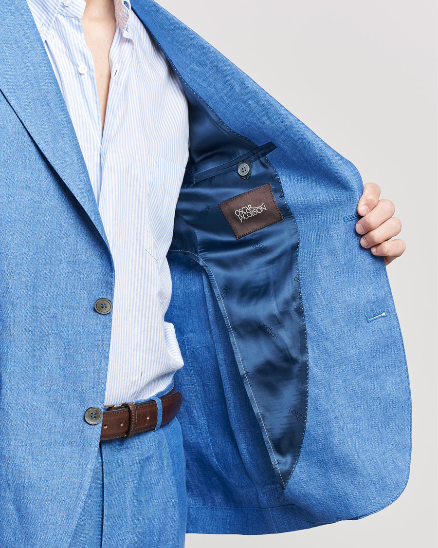 Men | Blazers | Oscar Jacobson | Ferry Soft Patch Pocket Linen Blazer Light Blue