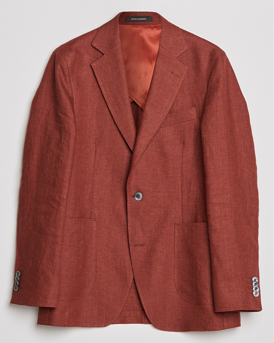 Men | Blazers | Oscar Jacobson | Ferry Soft Patch Pocket Linen Blazer Rust