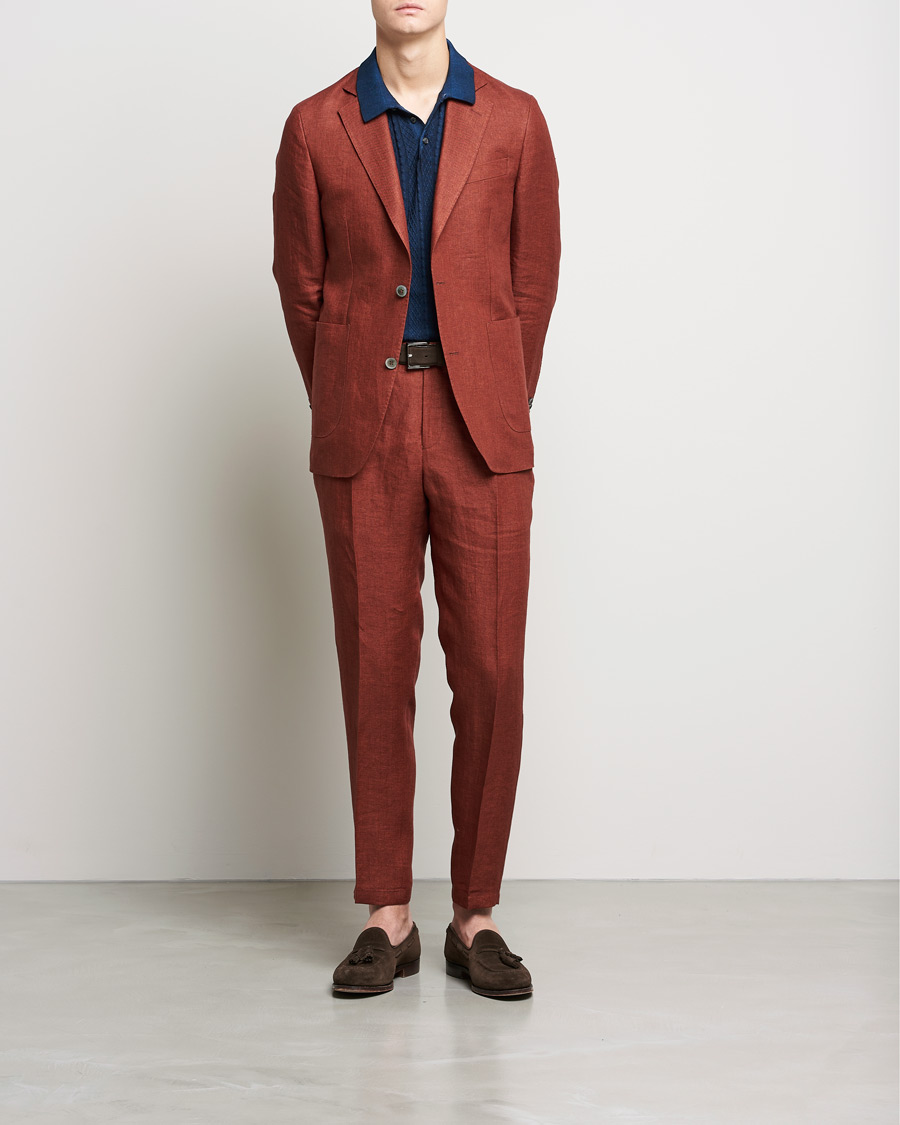 Men | Blazers | Oscar Jacobson | Ferry Soft Patch Pocket Linen Blazer Rust