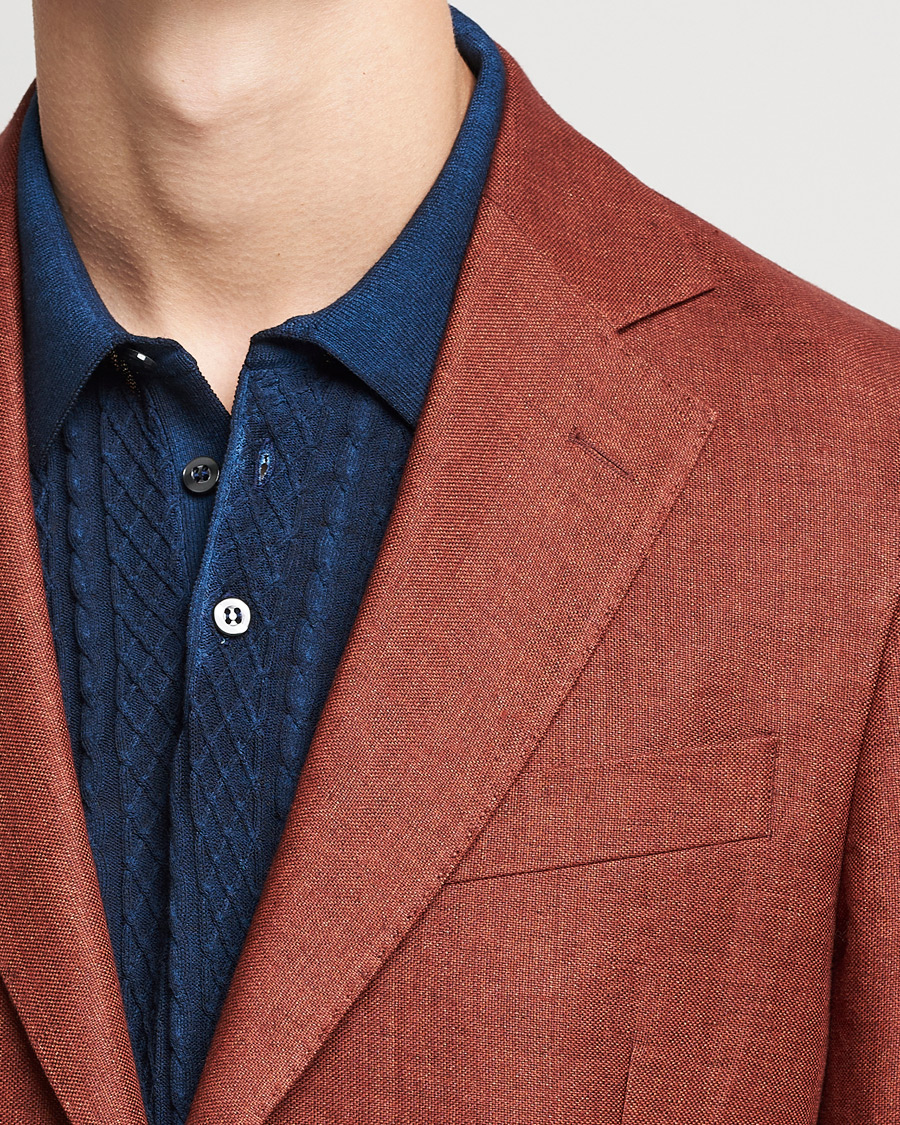 Men | Blazers | Oscar Jacobson | Ferry Soft Patch Pocket Linen Blazer Rust
