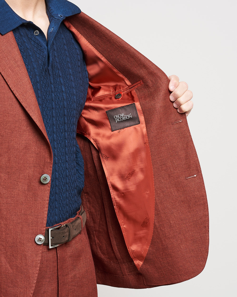 Men | Blazers | Oscar Jacobson | Ferry Soft Patch Pocket Linen Blazer Rust