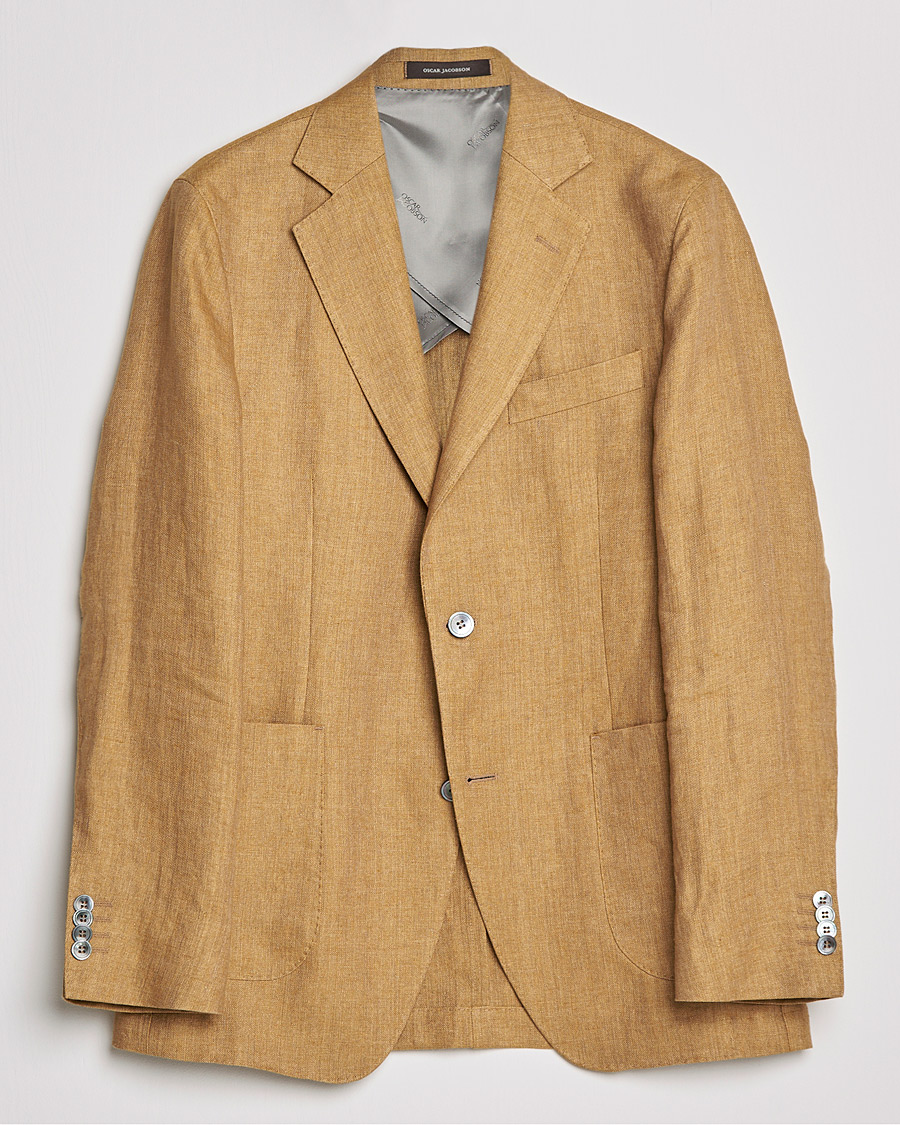 Men | Blazers | Oscar Jacobson | Ferry Soft Patch Pocket Linen Blazer Dusky Yellow