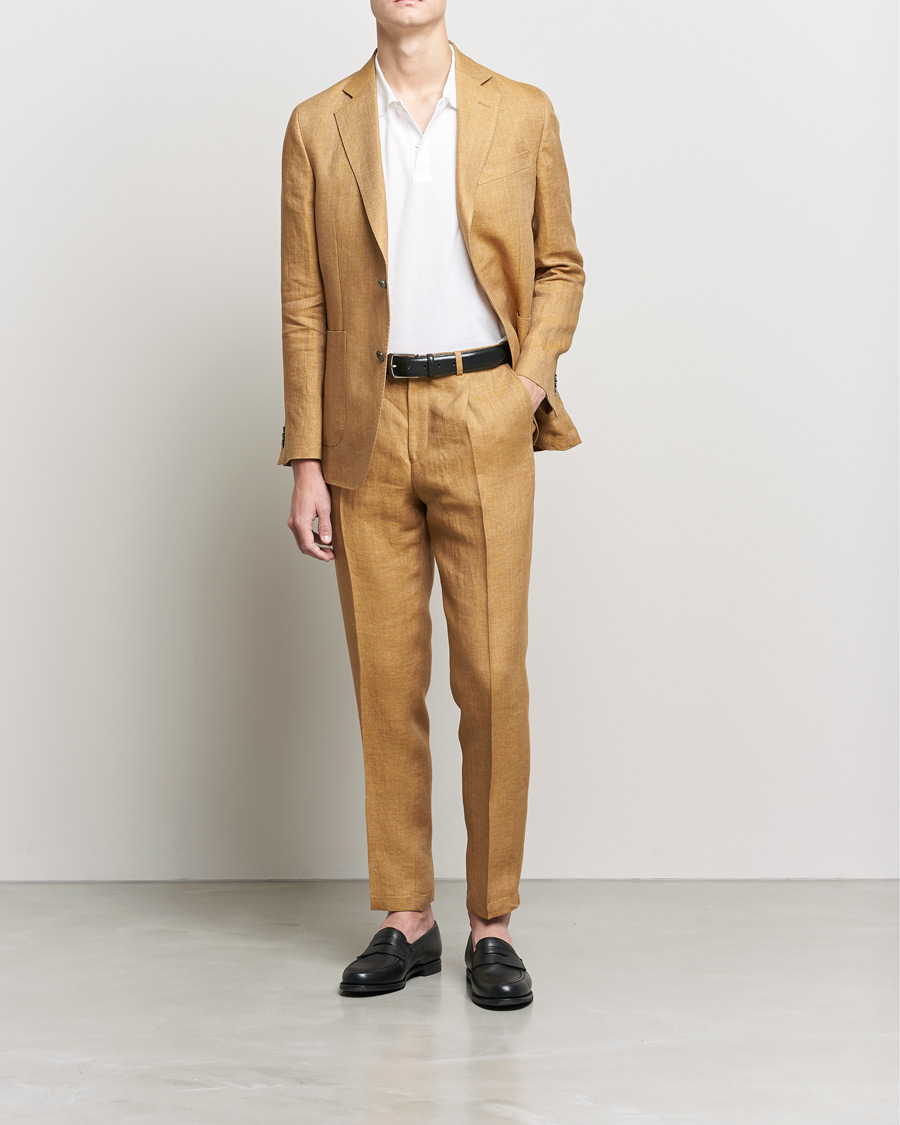 Men | Blazers | Oscar Jacobson | Ferry Soft Patch Pocket Linen Blazer Dusky Yellow
