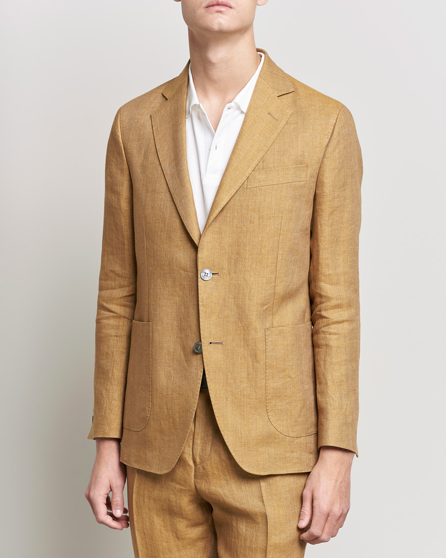 Men | Blazers | Oscar Jacobson | Ferry Soft Patch Pocket Linen Blazer Dusky Yellow